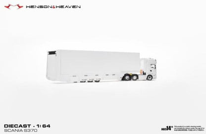 [ Pre-order ] HH Model 1:64 Scania Transporter Trailer with Side Gull-Wing Doors, White