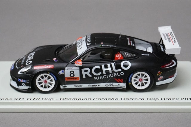 1:43 SPARK S8502 Porsche 911 GT3 Carrera Cup Brazil Champion 2018 #8 model car