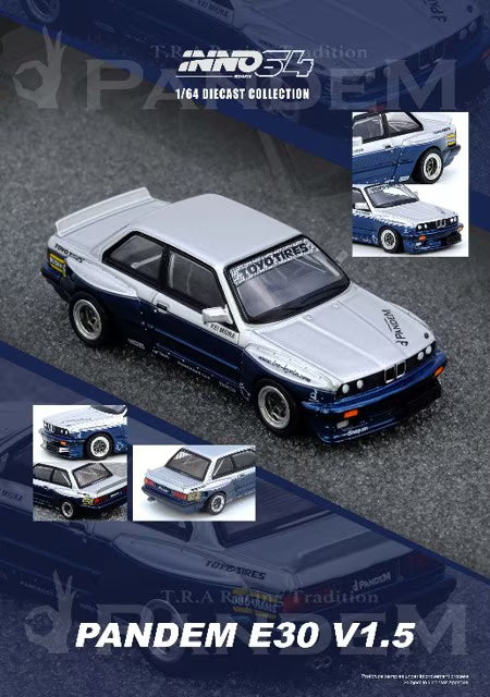 [ Pre-order ] IN64-E30P-SILBLU INNO MODELS 1:64 PANDEM E30 M3 Silver/Blue