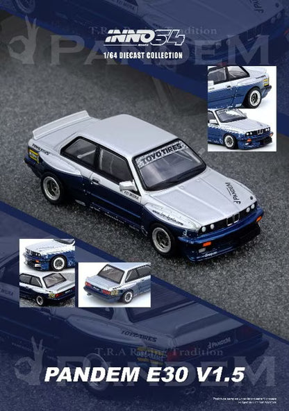 [ Pre-order ] IN64-E30P-SILBLU INNO MODELS 1:64 PANDEM E30 M3 Silver/Blue