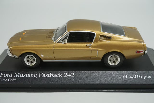 1:43 MINICHAMPS 400082022 Ford Mustang Fastbag 2+2 1968 Gold Metallic model car