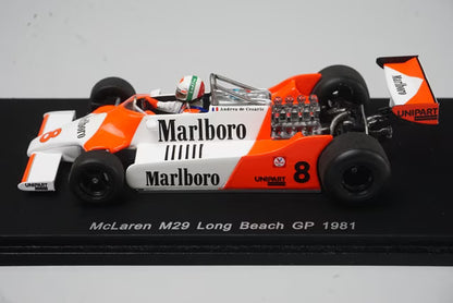 1:43 Spark S4298 McLaren M29 Long Beach GP 1981 #8 A. de Cesaris Marlboro specification