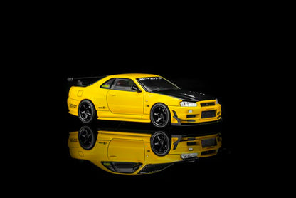 [ Pre-order ] M63475 MOTORHELIX 1:64 Nissan Skyline GT-R (R34) Customized Lightning Yellow w/GT Aero Kit