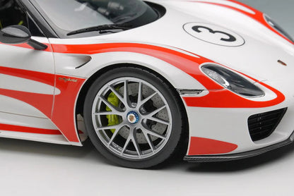 [ Pre-order ] EML206A Make Up EIDOLON 1:18 Porsche 918 Spyder Weissach Package 2011 Wing Up White/Red Salzburg Stripe #3
