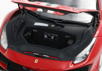 [ Pre-order ] HE180055DIE BBR 1:18 Ferrari 488 Pista (Full-Opening) – Rosso Corsa with Argento Nurburgring & Blu America Stripes – LUXURY PACK (Includes clear display case)