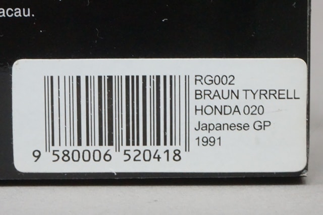 1:43 SPARK RG002 BRAUN Tyrrell Honda 020 Japan GP 1991 #3 Satoru Nakajima Racing Gear