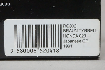 1:43 SPARK RG002 BRAUN Tyrrell Honda 020 Japan GP 1991 #3 Satoru Nakajima Racing Gear