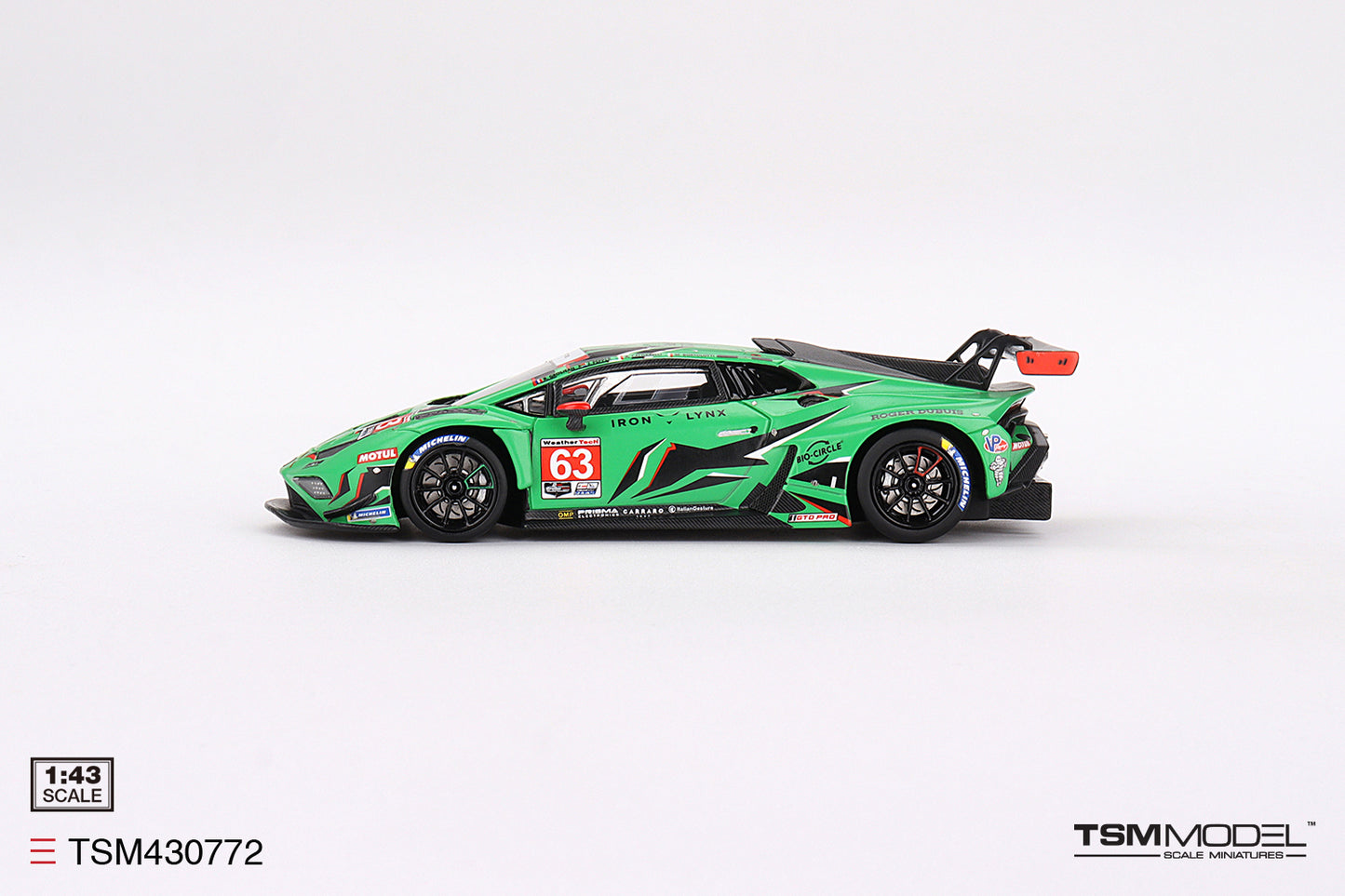 [ Back-order ] TSM TSM430772 1:43 Lamborghini Huracan GT3 EVO2 IMSA Daytona 2023 #63 Iron Lynx model car