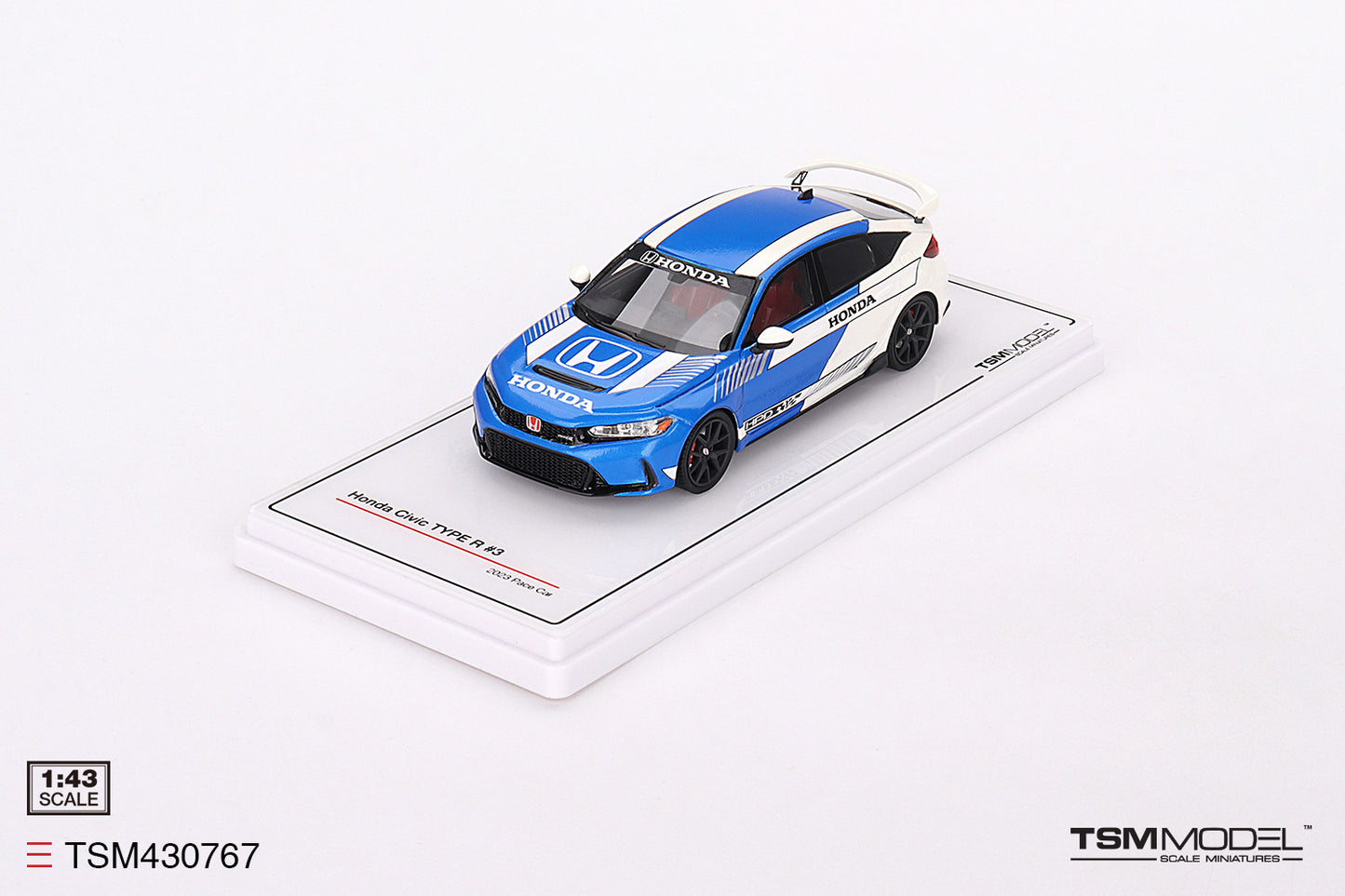 [ Back-order ] TSM TSM430767 1:43 Honda Civic Type R 2023 #3 Pace Car Blue model car
