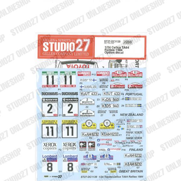 [ Back-order ] STUDIO27 DC1139 1:24 TA64 Rallies 1984 Option for Aoshima B24004 [Original Decals]