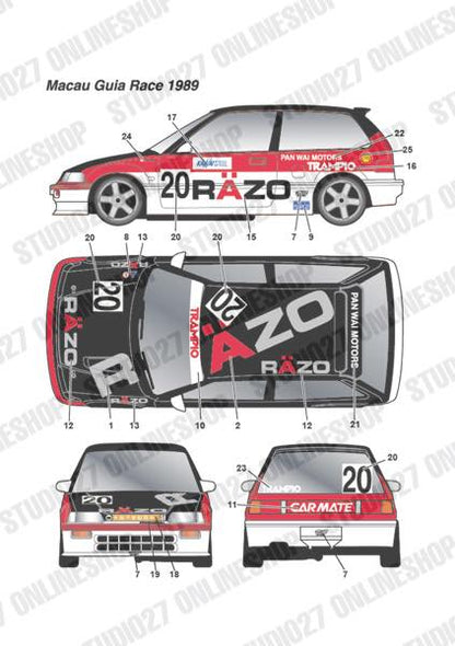 [ Back-order ] STUDIO27 DC1148 1:24 Civic "Razo" #3/#20 1989 for Aoshima B24005 [Original Decals]