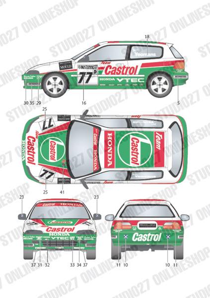 [ Back-order ] STUDIO27 DC1184 1:24 Civic "Castrol" #76/#77 National Saloon car cup 1993 for Hasegawa [Original Decals]