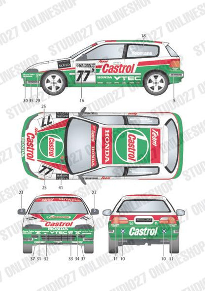 [ Back-order ] STUDIO27 DC1184 1:24 Civic "Castrol" #76/#77 National Saloon car cup 1993 for Hasegawa [Original Decals]