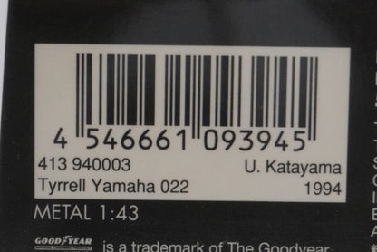 1:43 MINICHAMPS 413940003 Eurosport Tyrrell Yamaha 022 1994 #3 Ukyo Katayama model car