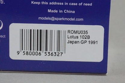 1:43 SPARK ROMU035 Lotus 102B Japan GP 1991 M.Hakkinen ROMU