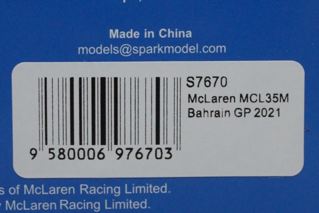 1:43 SPARK S7670 McLaren MCL35M #3 McLaren 7th Bahrain GP 2021 Daniel Ricciardo