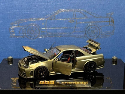 PGM-430103-2 PGM & onemodel 1:43 Nissan Skyline GT-R R34 Z-Tune fully opened and closed model Jade Green luxury version