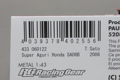1:43 MINICHAMPS 433060122 Custom Racing Gear Honda Super Aguri SA06B Japanese GP 2006 #22 Takuma Sato model car
