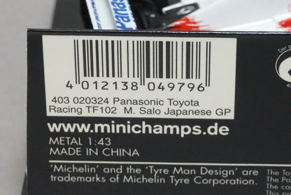 1:43 MINICHAMPS 403020324 Panasonic Toyota Racing TF102 2002 M.Salo #24