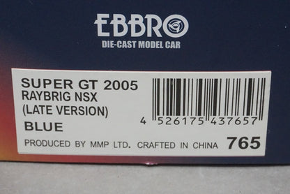 1:43 EBBRO 43765 Honda Raybrig NSX Super GT 2005 Late Model #100 Blue