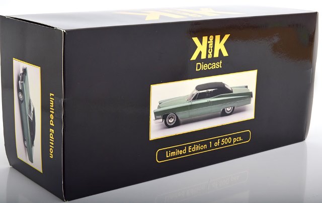 KKDC180315 KK Scale 1:18 Cadillac DeVille Convertible 1967 with Soft Top, Light Green Metallic/Black