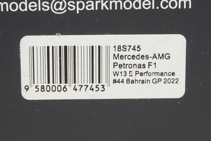 1:18 SPARK 18S745 Mercedes AMG Petronas F1 W13 E Performance Bahrain GP 2022 #44