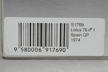 1:43 SPARK S1769 Lotus 76 Spain GP 1974 #1 JPS model car