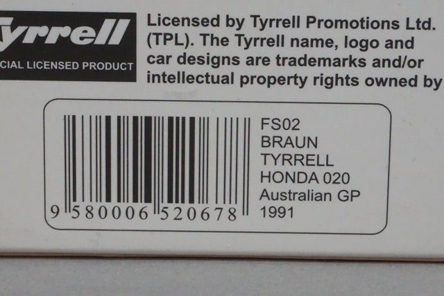 1:43 SPARK FS02 BRAUN Tyrrell Honda 020 Australian GP 1991 #3 25th Anniversary Racing On