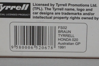 1:43 SPARK FS02 BRAUN Tyrrell Honda 020 Australian GP 1991 #3 25th Anniversary Racing On