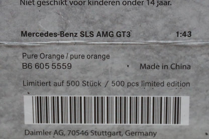 1:43 SPARK B66055559 Mercedes Benz SLS AMG GT3 Orange