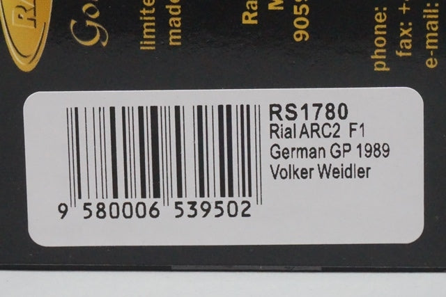 1:43 SPARK RS1780 Rial ARC2 Cosworth F1 German GP 1989 #39 Raceland