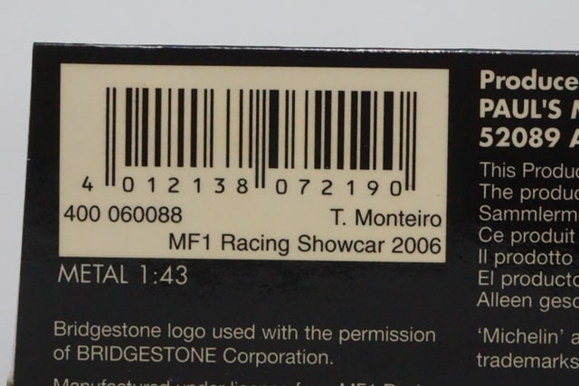 1:43 MINICHAMPS 400060088 MF1 Racing Show Car 2006 #18 T.Monteiro model car