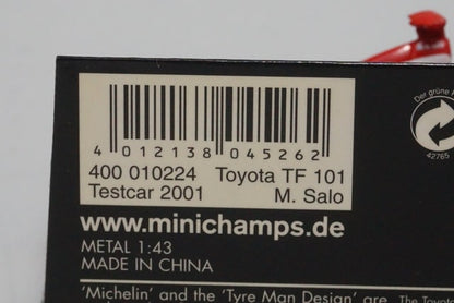 1:43 MINICHAMPS 400010224 Toyota TF101 Test Car F1 2001 M.Salo