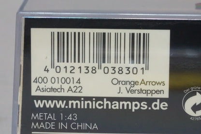 1:43 MINICHAMPS 400010014 Orange Arrows AsiaTech A22 #14 J.Verstappen model car