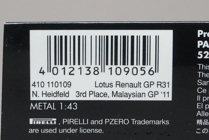 1:43 MINICHAMPS 410110109 Lotus Renault GP R31 Malaysian GP 2011 #9 N. Heidfeld