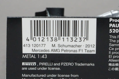 1:43 MINICHAMPS 413120177 Mercedes-AMG Petronas F1 Team Show Car 2012 #7 M. Schumacher model car