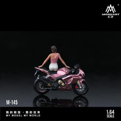 MO222145 MoreArt 1:64 Suzuki Peach Pink Motorcycle Girl with Pink Motorcycle Figure