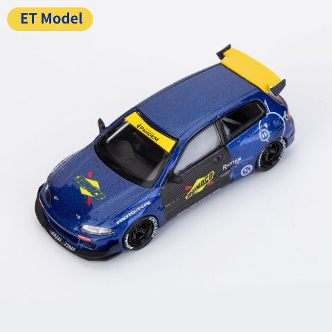 [ Pre-order ] MC640015A ET Model x MC Model Collect 1:64 Honda Pandem Civic EG6 5th Mk5 Rocket Bunny Wide-Body Modified Vehicle, Blue Yellow