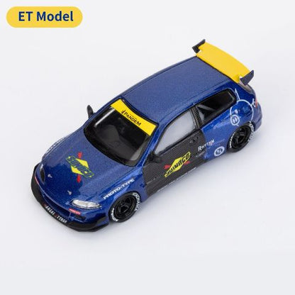 [ Pre-order ] MC640015A ET Model x MC Model Collect 1:64 Honda Pandem Civic EG6 5th Mk5 Rocket Bunny Wide-Body Modified Vehicle, Blue Yellow
