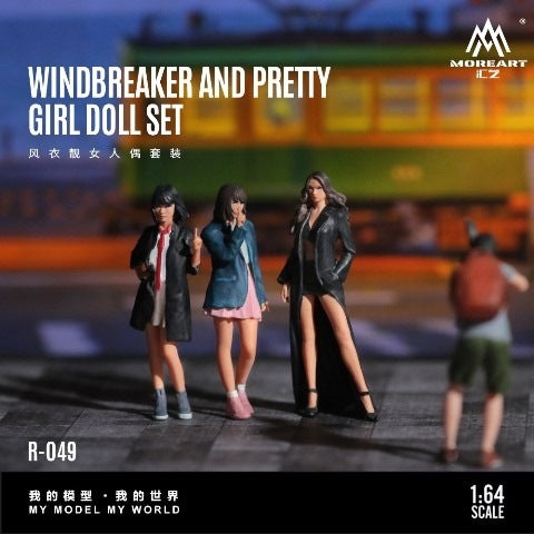 MO223049 MoreArt 1:64 WINDBREAKER AND PRETTY GIRL DOLL SET - Set of 3 Cute Girls in Long Coats and Jackets