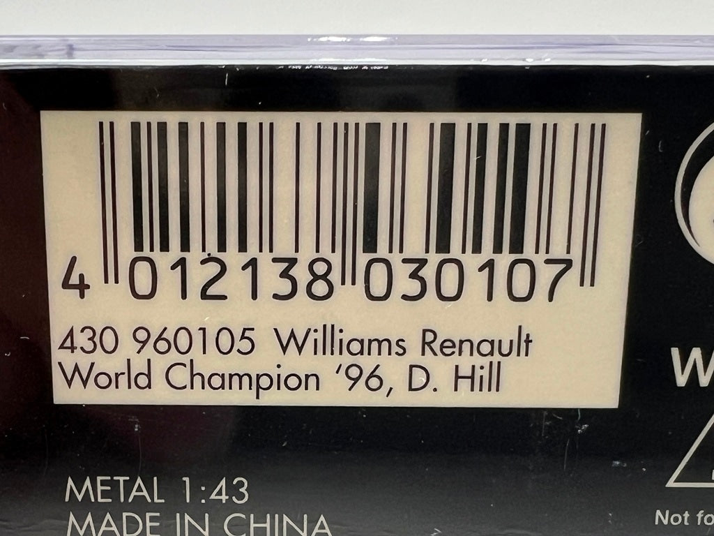 1:43 MINICHAMPS 430960105 Williams Renault FW 18 World Champion model car