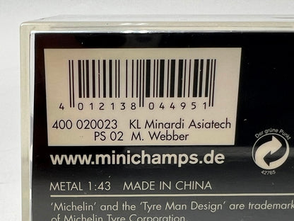 1:43 MINICHAMPS 400020023 KL Minardi Asiatec PS02 2002 #23 M.Webber model car