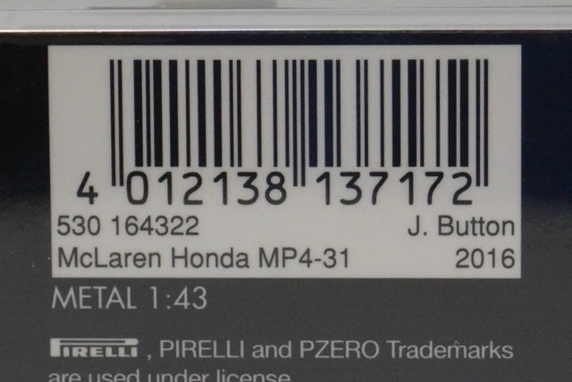 1:43 MINICHAMPS 530164322 McLaren Honda MP4-31 2016 #22 model car