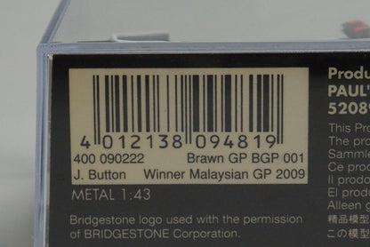 1:43 MINICHAMPS 400090222 Brown GP Malaysian GP 2009 #22 model car