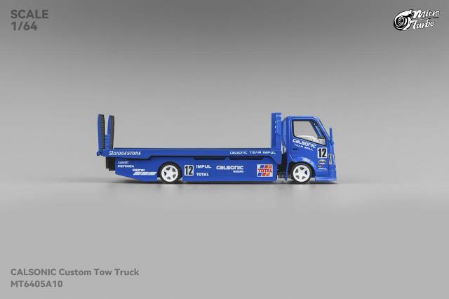 Micro Turbo 1:64 Nissan Flatbed Transport Trailer Metallic Blue model car