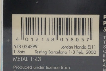 1:43 MINICHAMPS 518024399 Jordan Honda EJ11 Barcelona Test 2002 model car