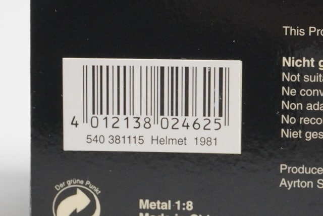 1:43 MINICHAMPS 540381115 Helmet 1981 Ayrton Senna model car