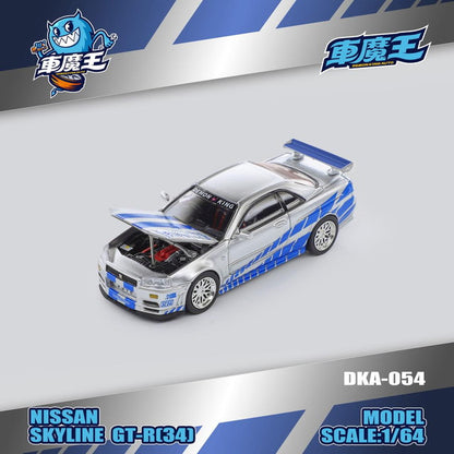 [ Pre-order ] DKA-054 Demon King Auto 1:64 Nissan Skyline GTR R34 Silver Blue with Stripes (Chase Color Available)