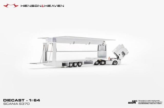 [ Pre-order ] HH Model 1:64 Scania Transporter Trailer with Side Gull-Wing Doors, White