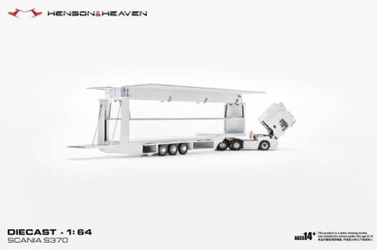 [ Pre-order ] HH Model 1:64 Scania Transporter Trailer with Side Gull-Wing Doors, White